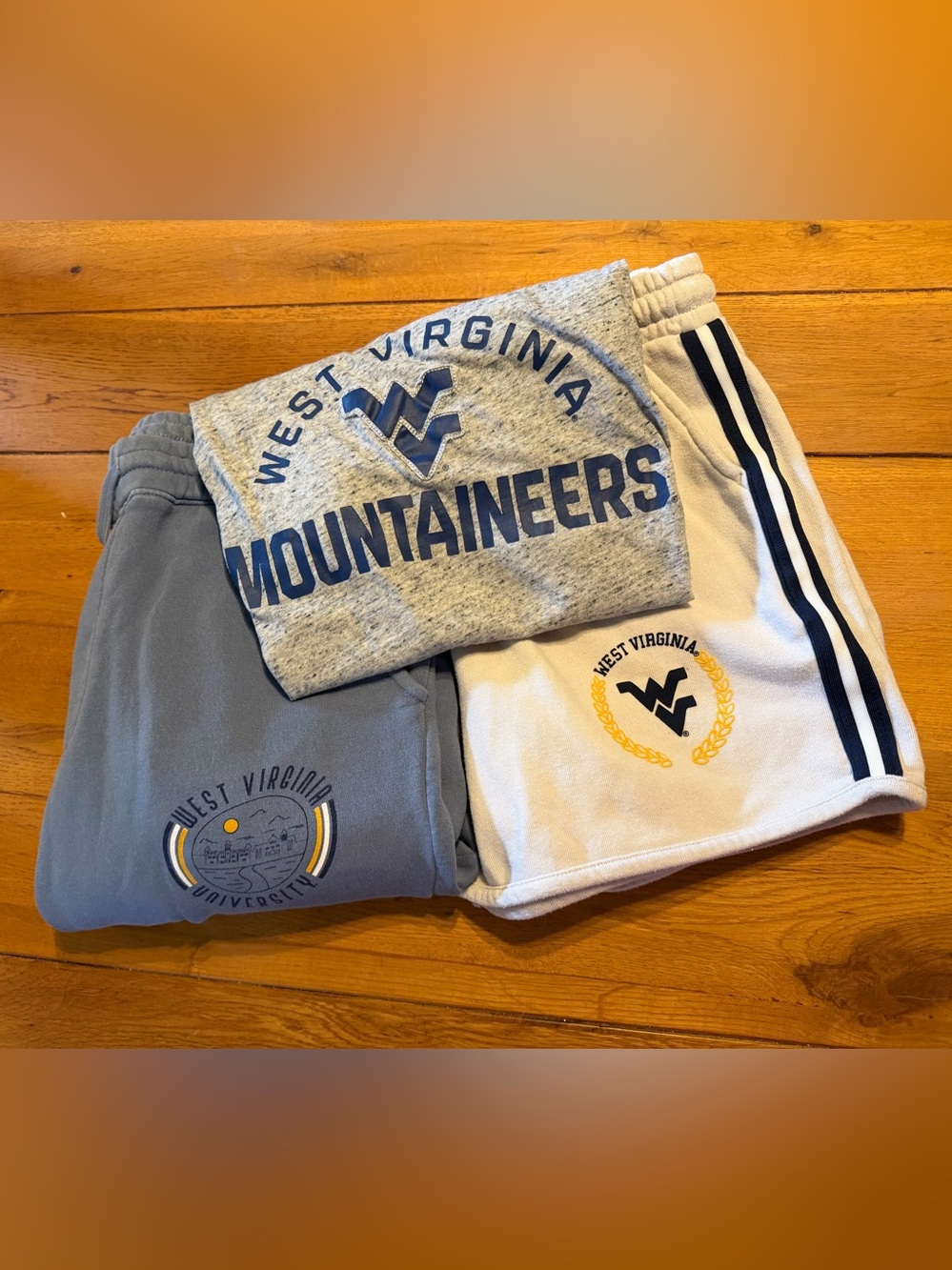 WVU  joggers  + shorts + tee 💙💛💙